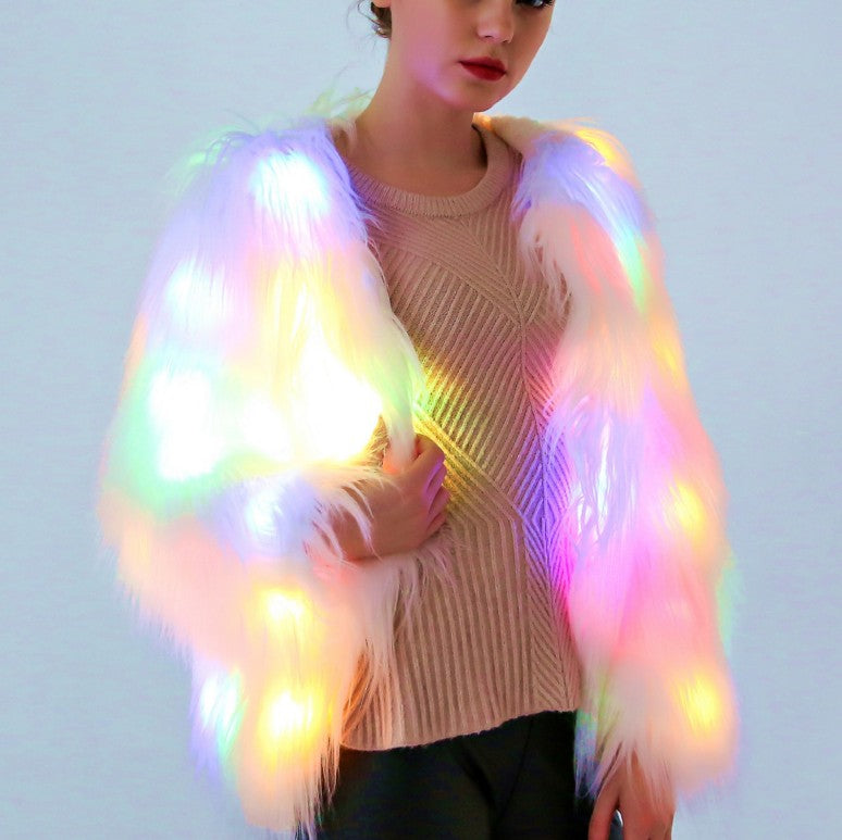Világító LED Fur Kabát - Neon Pink Glow