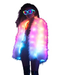 Világító LED Fur Kabát - Szivárvány Neon Glow