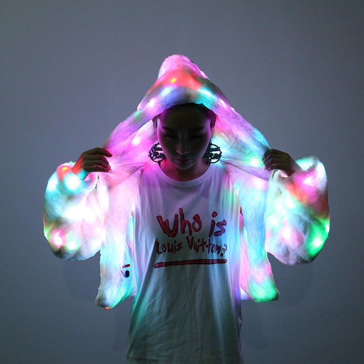 Világító LED Fur Pulóver - Szivárvány Neon Glow